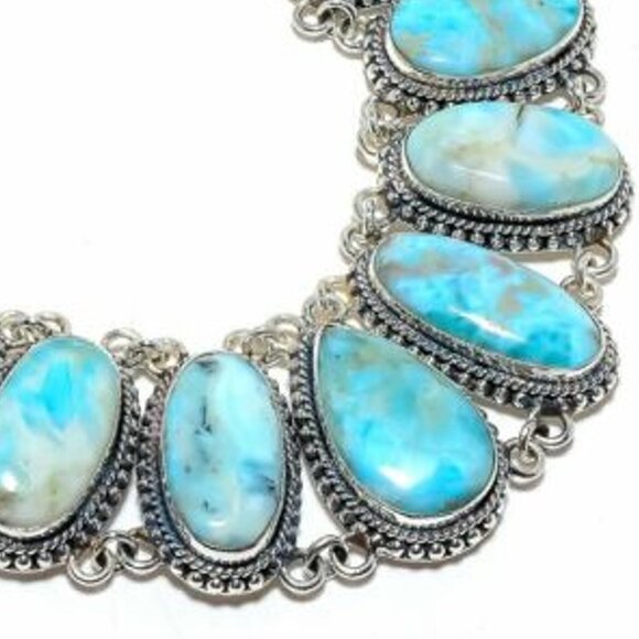 NEW - Larimar Stone Sterling Adjustable Necklace - Picture 2 of 6